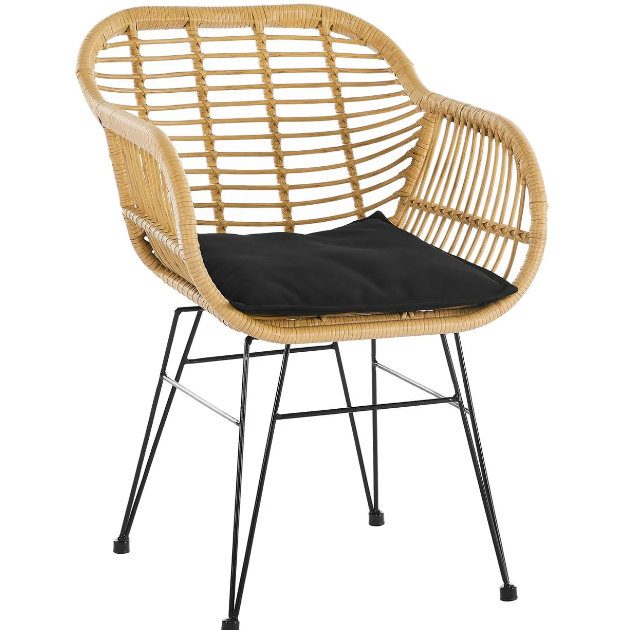 3tlg. Balkonset helles Rattan mit Sitzkissen - Schwarz