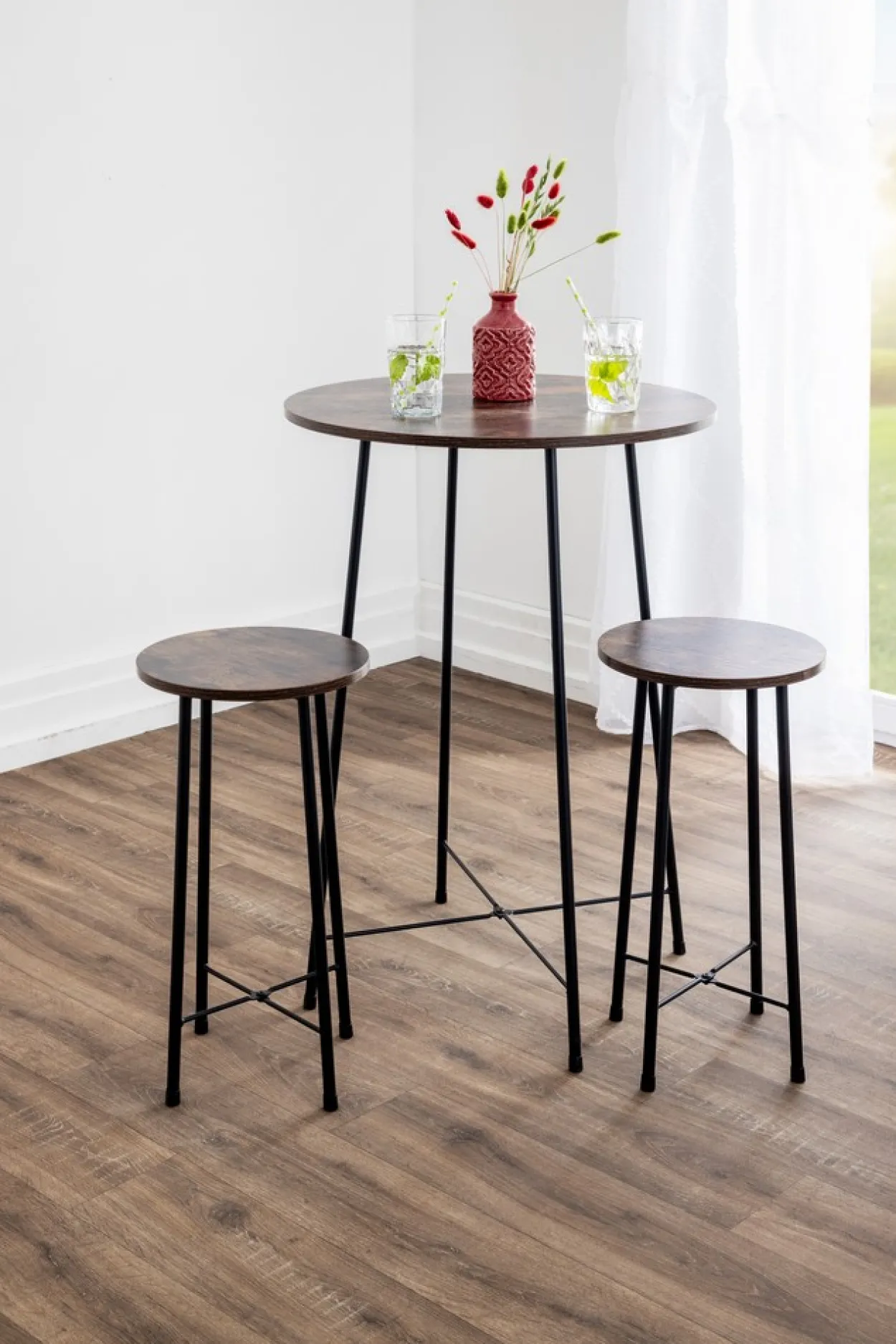 3tlg. Bistro-Set, ca. 110 x 50 x 47 cm - Braun
