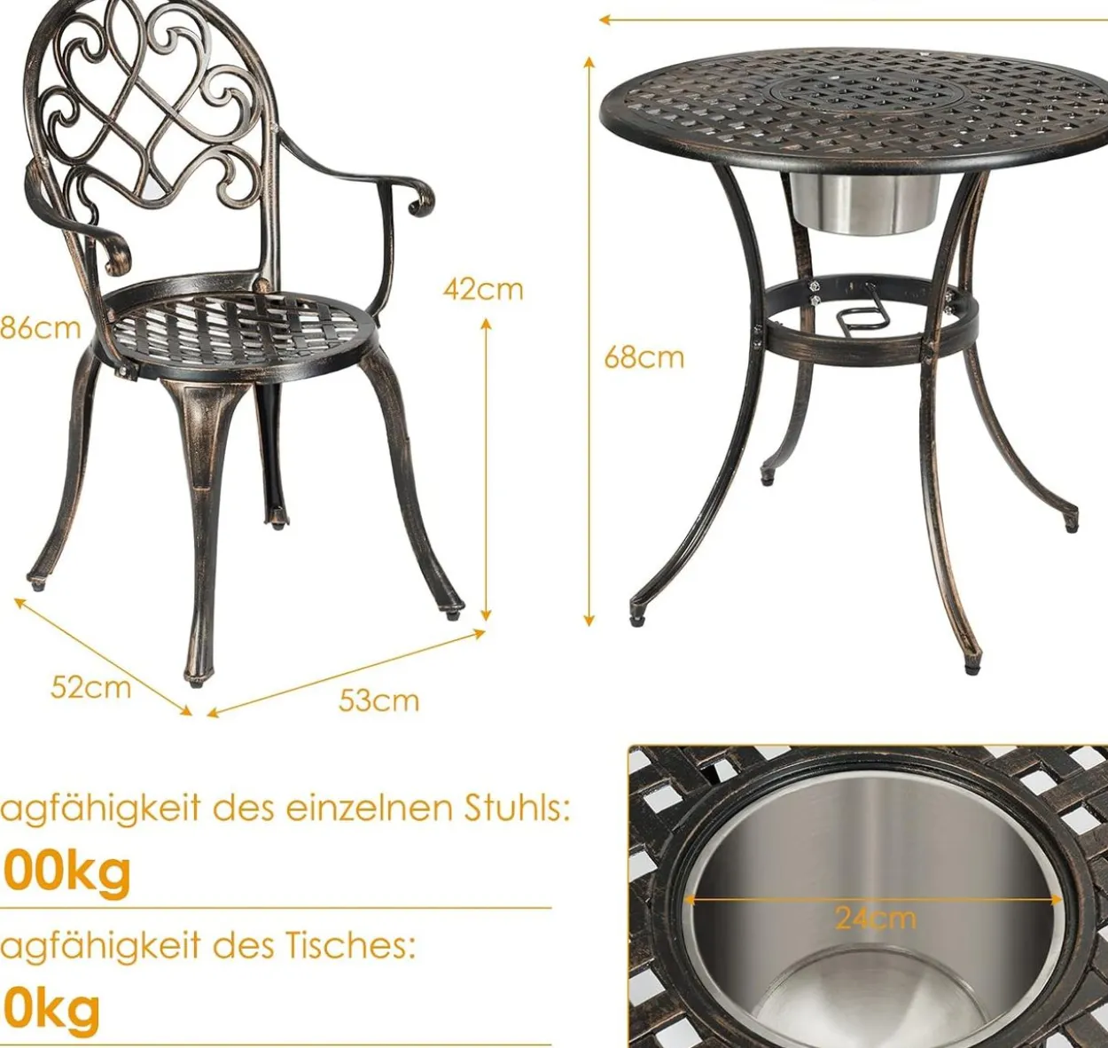 3tlg. Bistro-Set mit 2 Stühlen & Beistelltisch