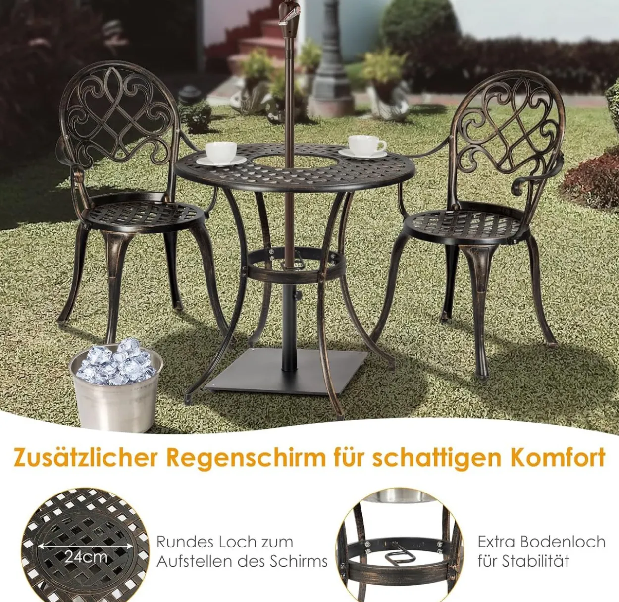3tlg. Bistro-Set mit 2 Stühlen & Beistelltisch