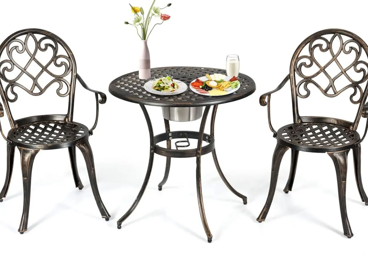 3tlg. Bistro-Set mit 2 Stühlen & Beistelltisch