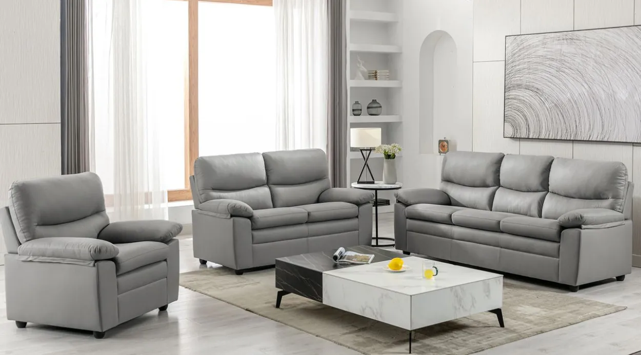 3tlg. Couchgarnitur gepolstert - Grau