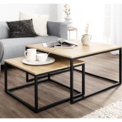 2tlg. Couchtisch-Set mit Stahlrahmen - Braun