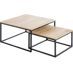 2tlg. Couchtisch-Set mit Stahlrahmen - Braun