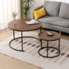 2tlg. Couchtisch-Set mit Stahlrahmen rund - Dunkelbraun