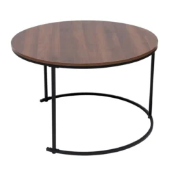 2tlg. Couchtisch-Set mit Stahlrahmen rund - Dunkelbraun