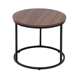 2tlg. Couchtisch-Set mit Stahlrahmen rund - Dunkelbraun