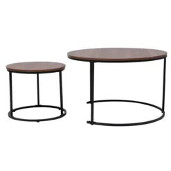 2tlg. Couchtisch-Set mit Stahlrahmen rund - Dunkelbraun