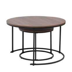 2tlg. Couchtisch-Set mit Stahlrahmen rund - Dunkelbraun