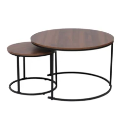 2tlg. Couchtisch-Set mit Stahlrahmen rund - Dunkelbraun