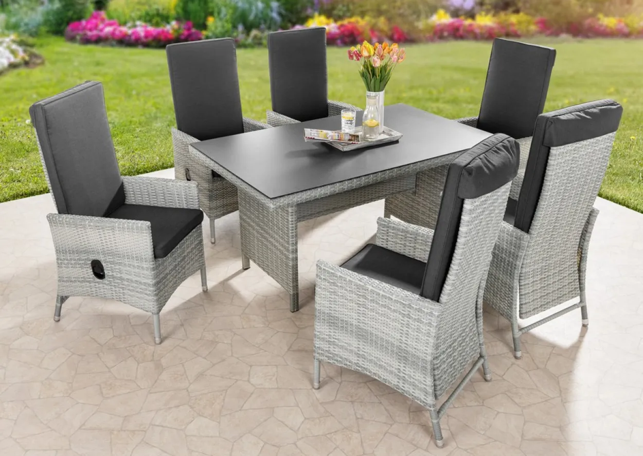13tlg. Dining Set Sitzgruppe JUNIO aus Aluminium inkl. Polsterauflage, braun-grau