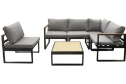 17.tlg Ecklounge "Santorini" aus Aluminium mit Tisch & Sessel - Schwarz/Hellgrau
