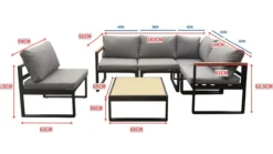 17.tlg Ecklounge "Santorini" aus Aluminium mit Tisch & Sessel - Schwarz/Hellgrau