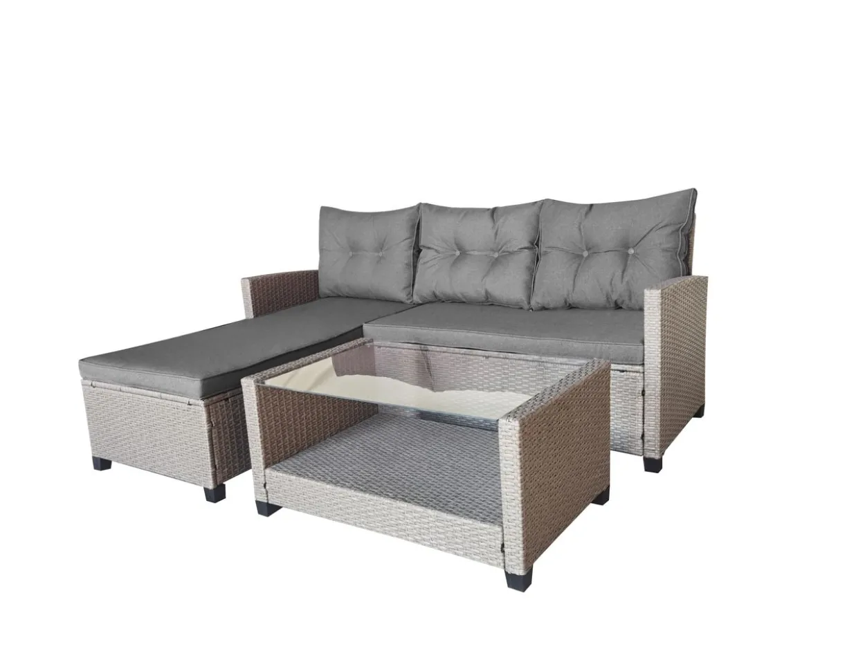 8tlg. Ecklounge-Set Rattan mit Sitzkissen - Grau
