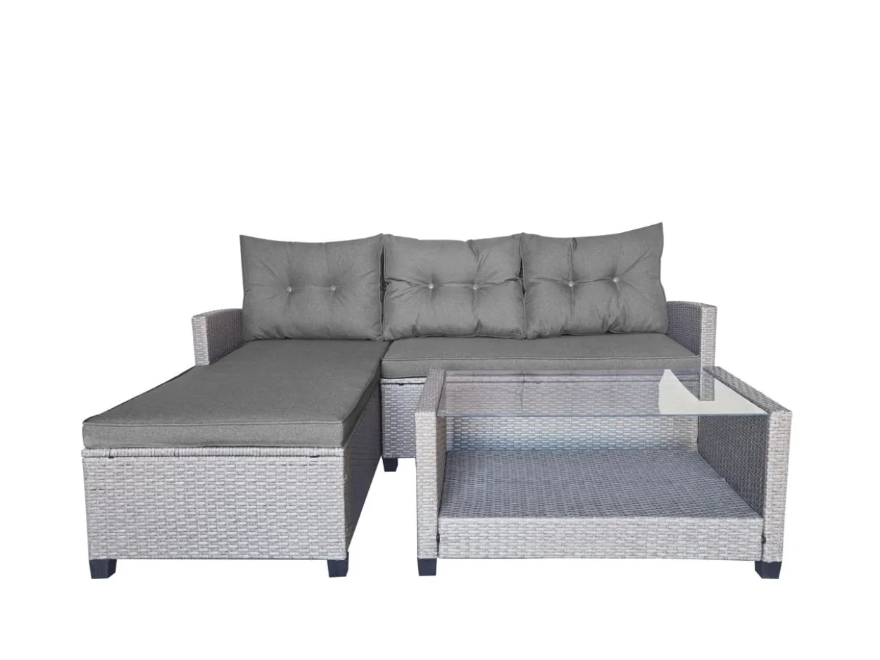 8tlg. Ecklounge-Set Rattan mit Sitzkissen - Grau