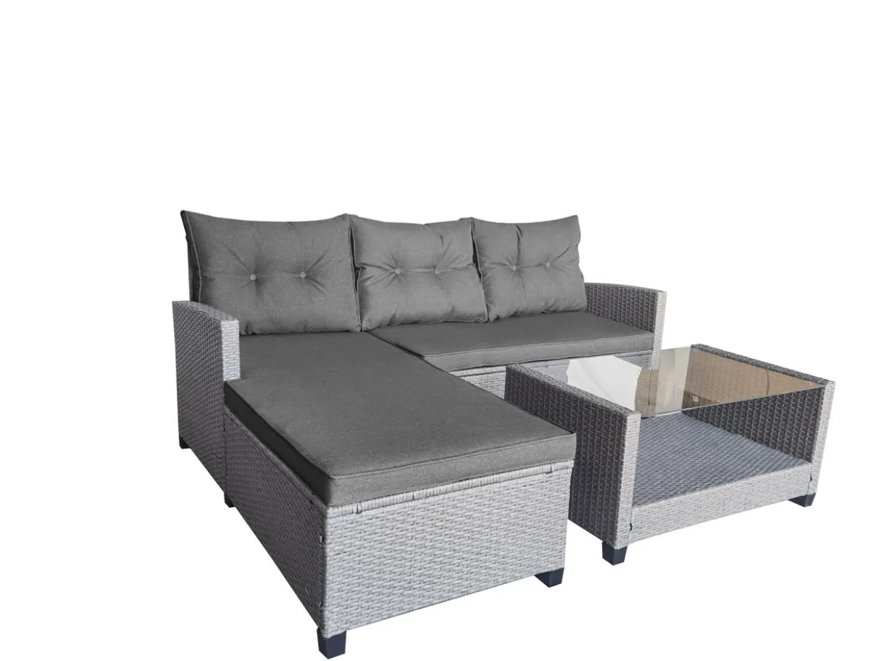 8tlg. Ecklounge-Set Rattan mit Sitzkissen - Grau