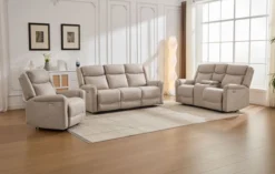 3tlg. Elektrisches Relaxsofa-Set - Hellbraun
