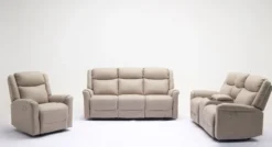 3tlg. Elektrisches Relaxsofa-Set - Hellbraun