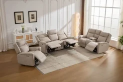 3tlg. Elektrisches Relaxsofa-Set - Hellbraun