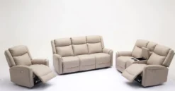 3tlg. Elektrisches Relaxsofa-Set - Hellbraun