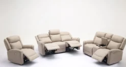3tlg. Elektrisches Relaxsofa-Set - Hellbraun
