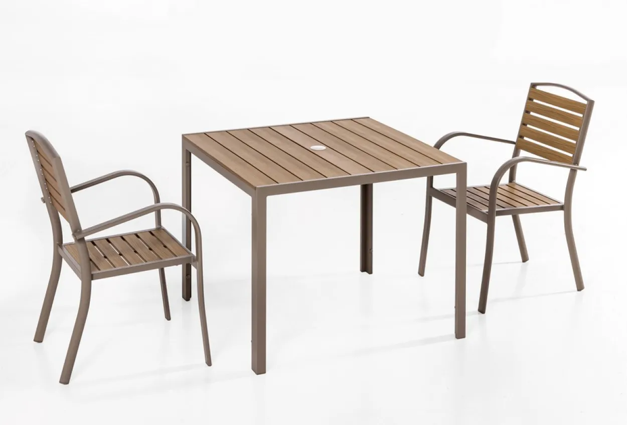 3tlg. Gartengarnitur aus Aluminium in Holzoptik