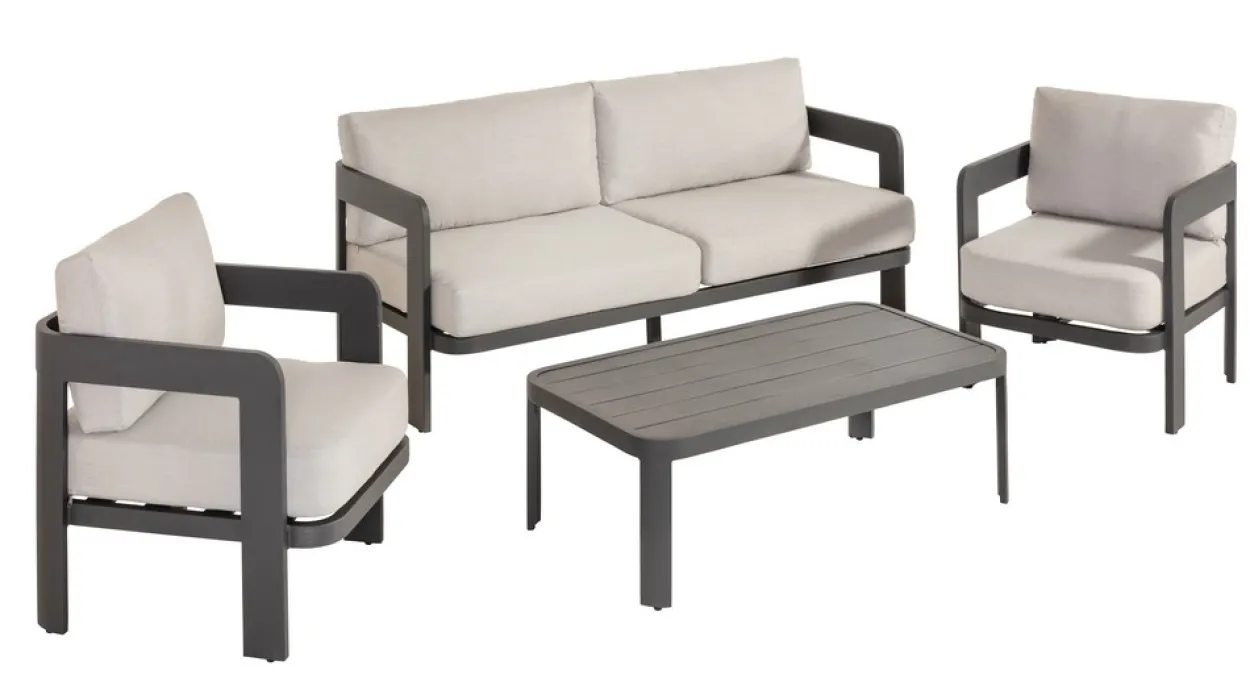 12 tlg. Gartenlounge mit Tisch 2 Sessel & 3-Sitzer Bank aus Aluminium RIAD M - Anthrazit