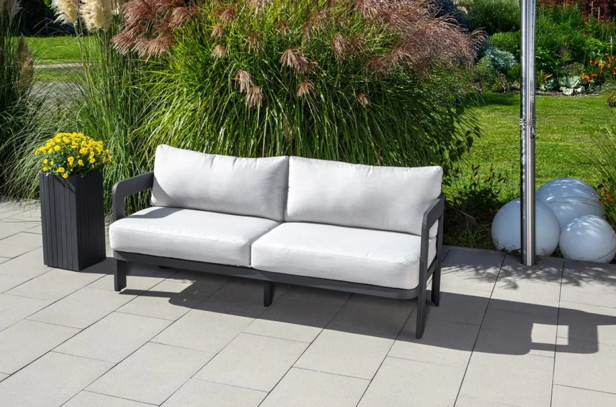 12 tlg. Gartenlounge mit Tisch 2 Sessel & 3-Sitzer Bank aus Aluminium RIAD M - Anthrazit