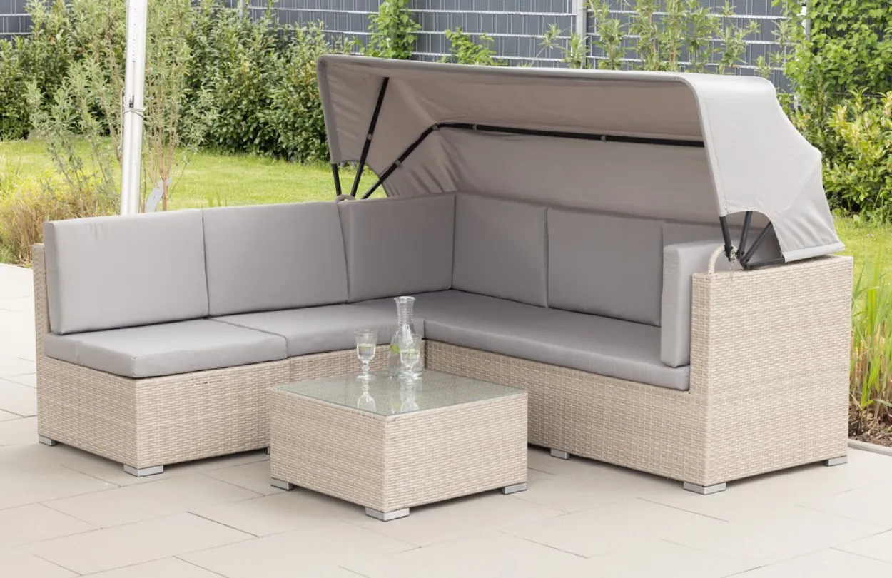 14tlg. Gartenlounge-Set mit Überdachung, modular - Grau