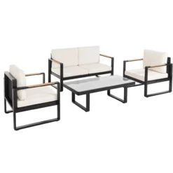 12tlg. Gartenmöbel Lounge-Set mit Sofa & Coffee Table aus Aluminium - Schwarz mit Teakholz