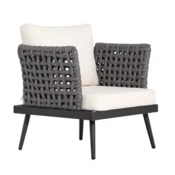 13tlg. Gartenmöbel Lounge-Set mit Sofa & Coffee Table aus Rope - Grau mit Teakholz