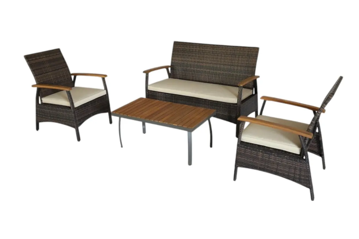 7tlg. Gartenmöbelset aus Rattan - Khaki