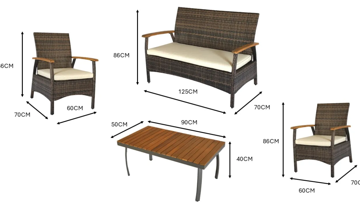 7tlg. Gartenmöbelset aus Rattan - Khaki