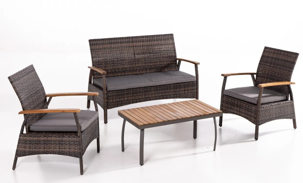 7tlg. Gartenmöbelset aus Rattan - Dunkelgrau
