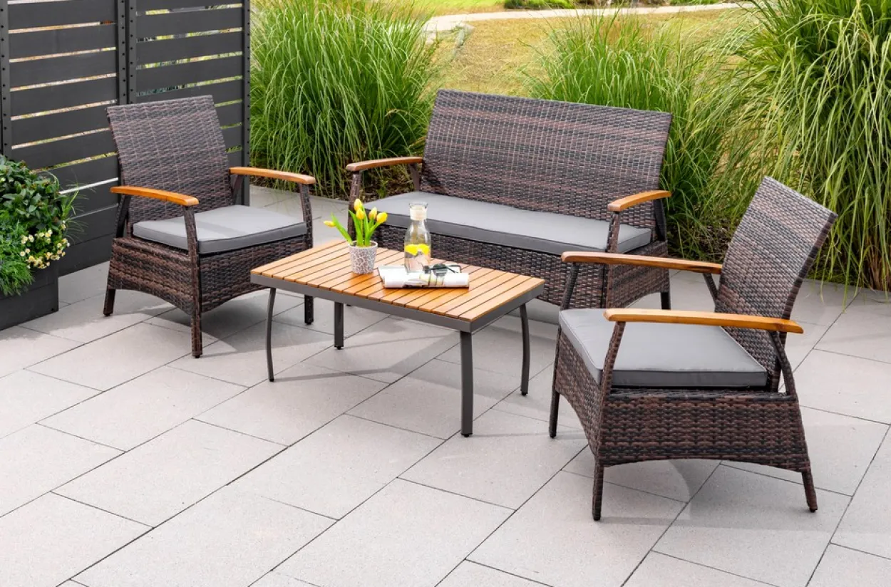 7tlg. Gartenmöbelset aus Rattan - Dunkelgrau