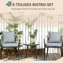 3tlg. Gartenmöbel Set, Balkon-Set inkl. 1 Tisch, 2 Stühlen Stahl