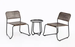 3tlg. Gartenmöbel-Set Bistrotisch mit 2 stapelbare Stühlen in Rattanoptik