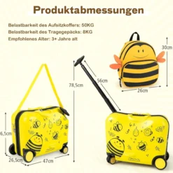 2tlg Kinderkoffer + Rucksack, Kindertrolley mit Rollen und wasserdichter Hartschale