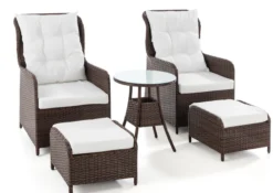 11tlg. Lounge-Sessel mit Hocker und Tisch inkl. Polsterauflagen - Braun