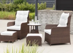 11tlg. Lounge-Sessel mit Hocker und Tisch inkl. Polsterauflagen - Braun
