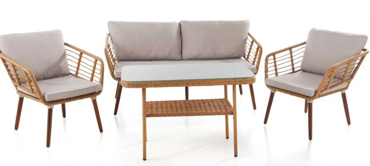 11tlg. Lounge-Set ASTI aus Aluminium und Rope-Geflecht inkl. Polsterauflage - Beige