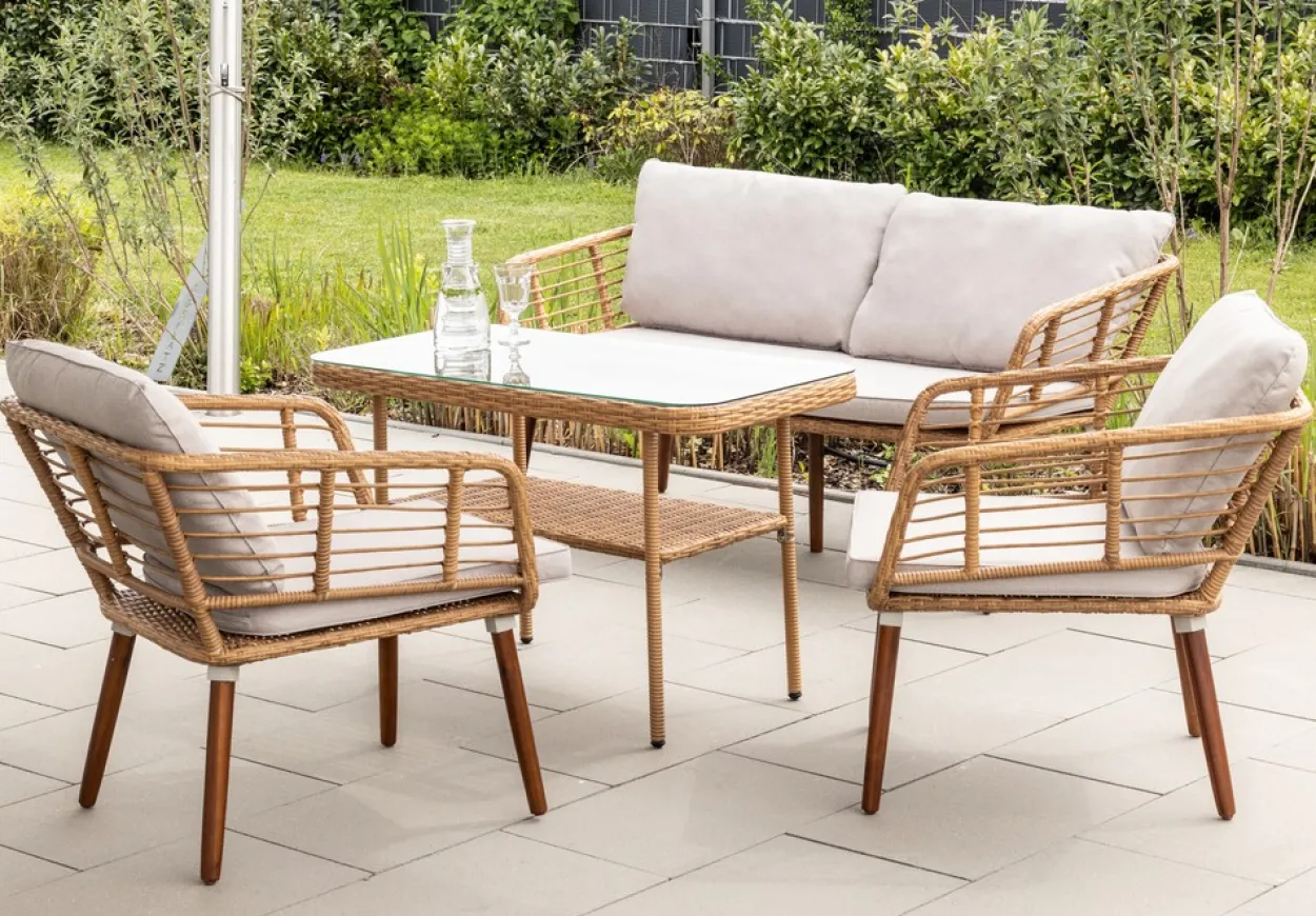 11tlg. Lounge-Set ASTI aus Aluminium und Rope-Geflecht inkl. Polsterauflage - Beige