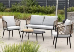 11tlg. Lounge-Set BARI aus Aluminium und Rope-Geflecht inkl. Polsterauflage - Grau