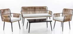 7tlg. Lounge-Set Sitzgruppe MARRY aus Aluminium und Rope-Geflecht inkl. Polsterauflage - Braun