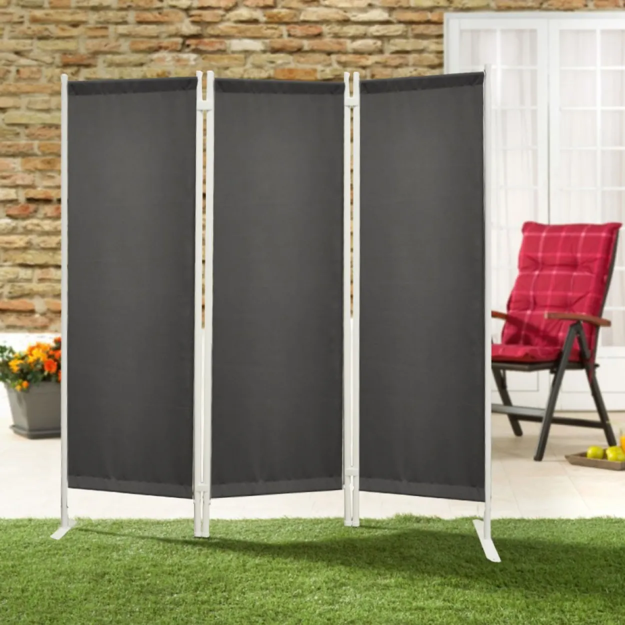 3tlg. Paravent Stellwand aus Polyester, ca. 150 x 156 cm - Anthrazit