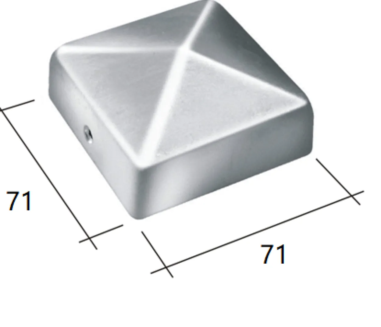 4tlg. Pfostenkappen aus Edelstahl, ca. 7,1 x 7,1 cm