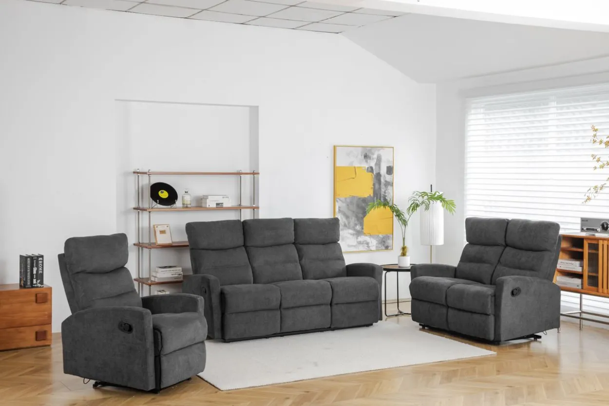 3tlg. Polstergarnitur mit 5 Relaxfunktionen - Dunkelgrau