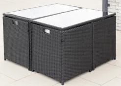 21tlg. Polyrattan-Sitzgruppe CUBE 4+4 mit platzsparendem Würfelsystem - Schwarz