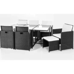 27tlg. Polyrattan-Sitzgruppe CUBE 4+6 mit platzsparendem Würfelsystem - Schwarz