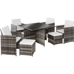 21tlg. Polyrattan-Sitzgruppe CUBO mit klappbare Rückenlehnen - platzsparendes Würfelsystem
